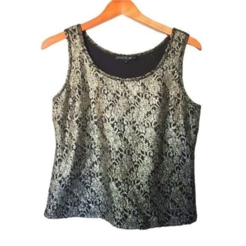 Lafayette 148 Sparkle‎ Gold Black Sleeveless Top Wool Blend Lined Size 8